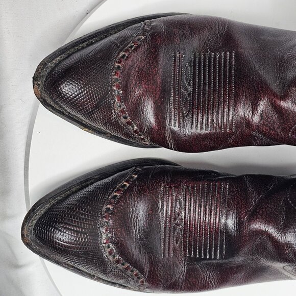 Vintage Tony Lama Red Cowboy Boots 6708 Lizard Skin Toe Wing Tip Mens Size 11 D - Picture 4 of 8